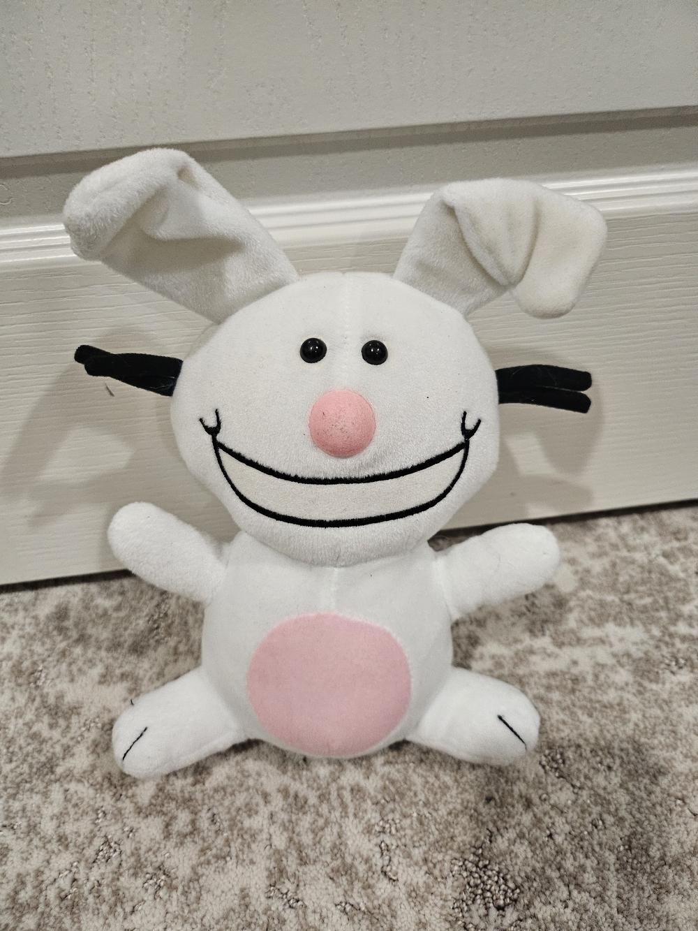 Plush White Bunny Toy with Pink Accents - It's Happy Bunny